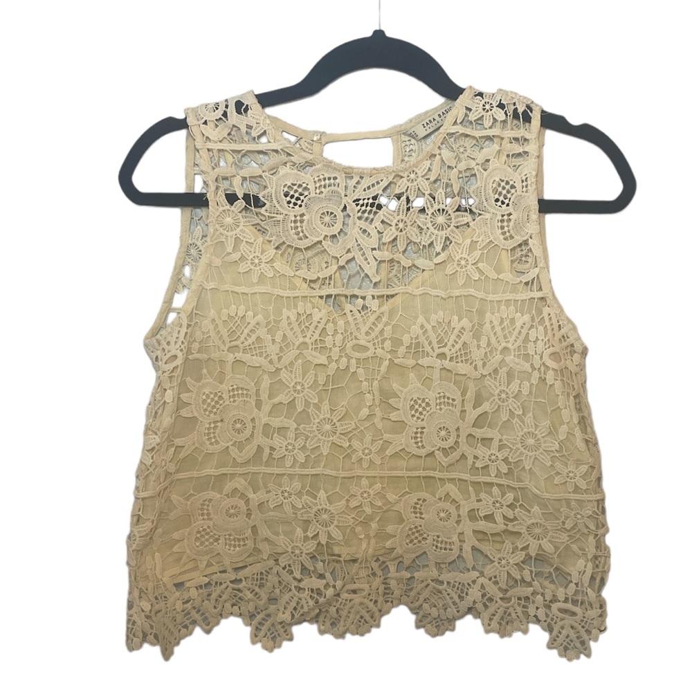 ZARA Crochet Tank Beige Ivory Lined Top Size M